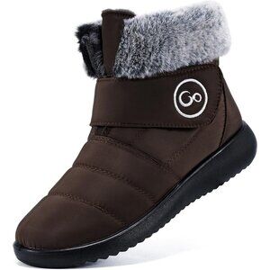 Women’s Dark Brown Winter Snow Boots Warm Waterproof Fur Lined Slip-Ons